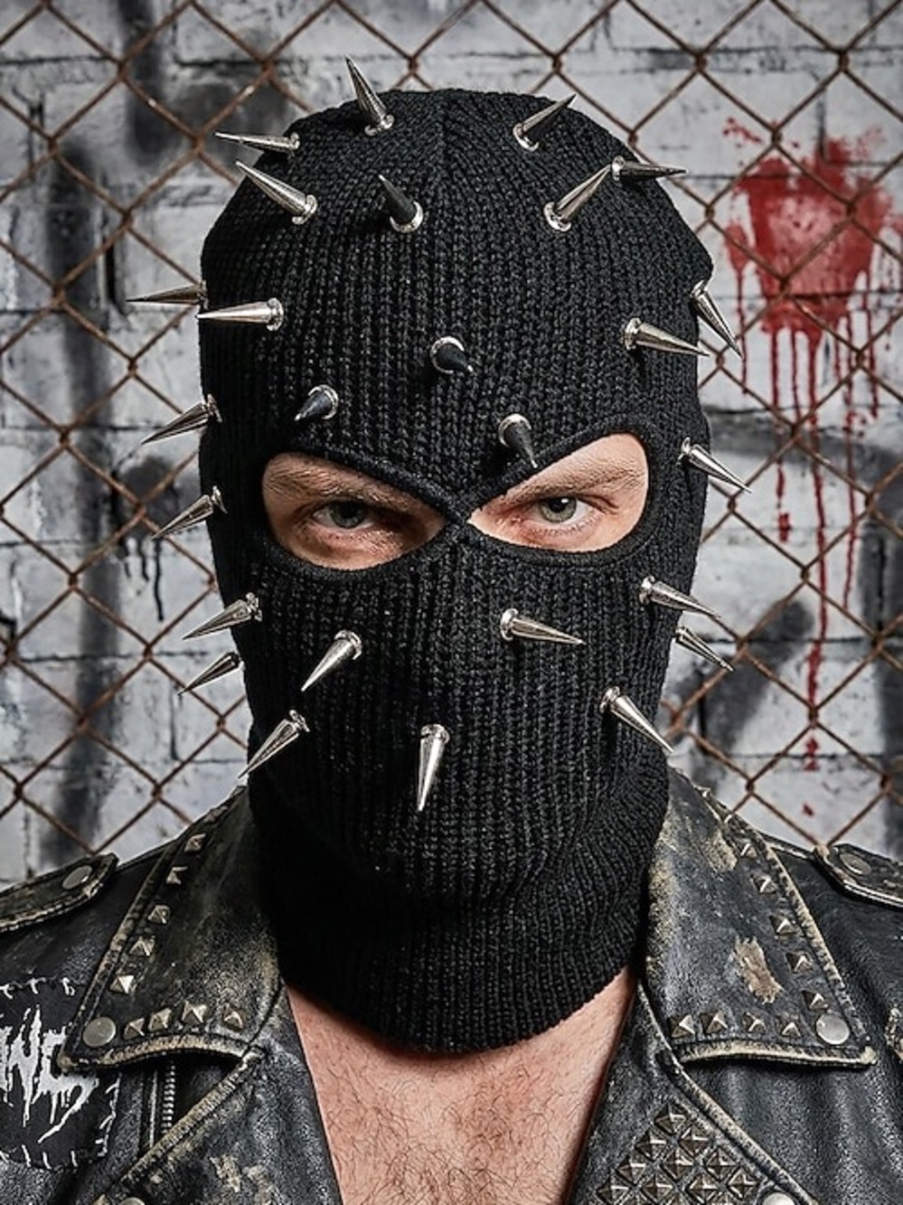 Nasty Pig Black Ribbed Ski Mask with Silver Spikes